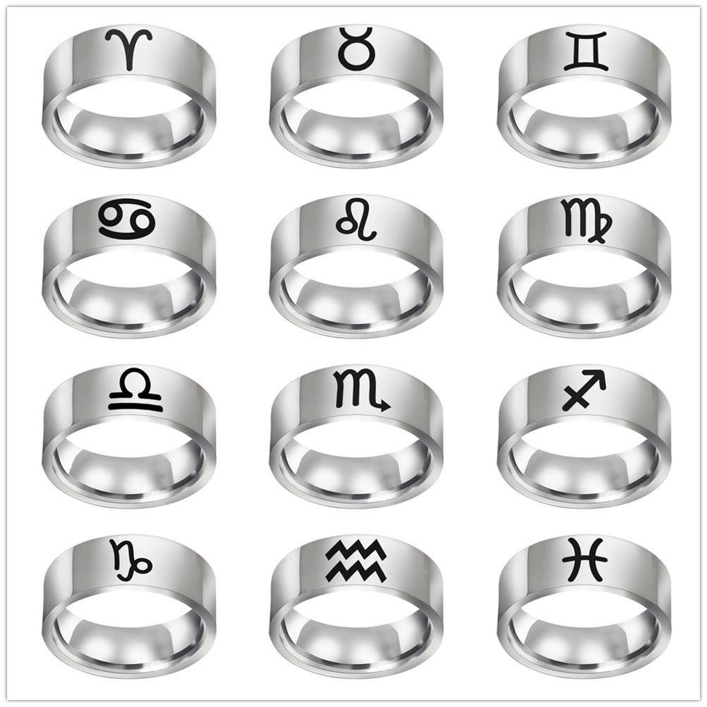Cincin konstelasi dua belas stainless steel perak Fashion Ring