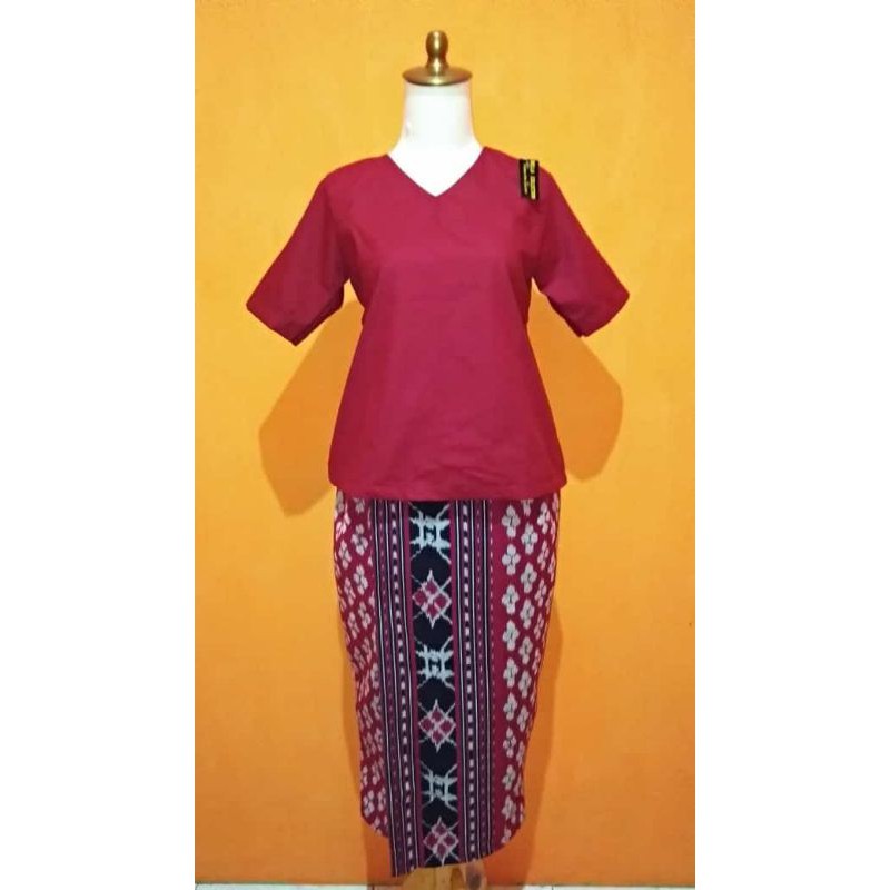 baju setelan rok blus tenun dan kemeja kombi katun denis