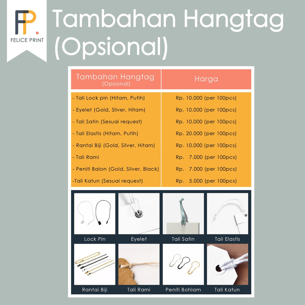 

Tambahan Hang tag Tali Hang Tag Mata Ayam