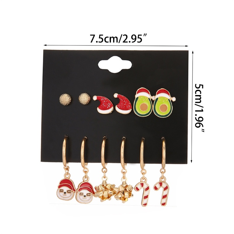 6 Pasang Anting Stud Desain Topi Santa Claus Snowman Untuk Perhiasan