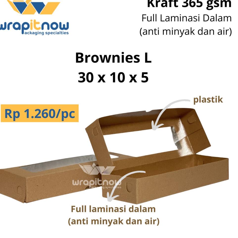 

[KODE BARANG 978] (isi 50 pcs) Dus Brownies L Kraft Laminasi 30x10x5// dus roti/ dus snack/ dus cook