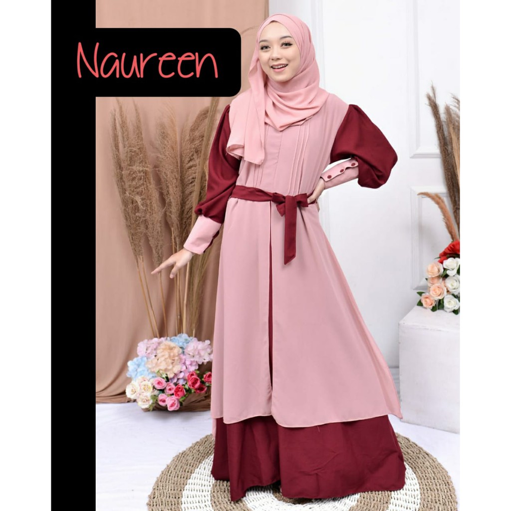 Gamis ALMIRA NAUREEN ANNUR itycrepe mix ceruty babydoll terbaru syari modis fashionable ootd muslimah simple style layer model exclusive kondangan lebaran