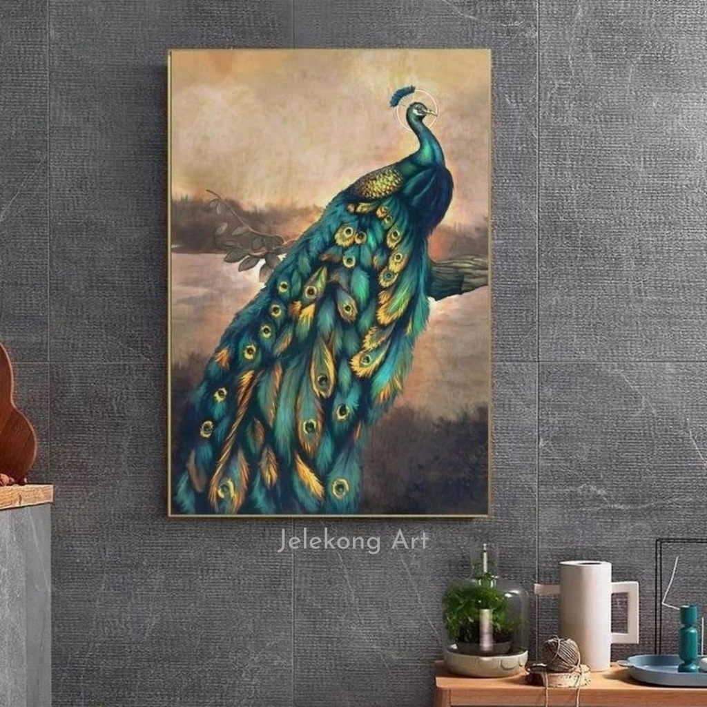 Lukisan Minimalis Modern Burung Merak Asli Lukisan Tangan