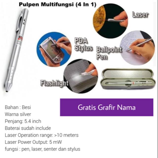 

Pulpen multifungsi 4in1 gratis grafir nama