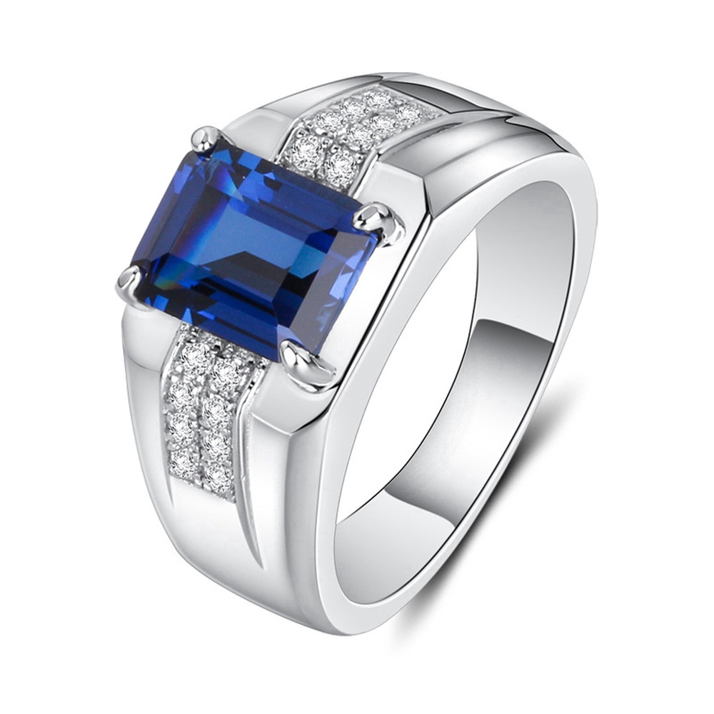 Cincin Baja Titanium Safir Perak S925 Fashion Jewelry Pria Wanita Biru Berlian Kristal Silver Rings