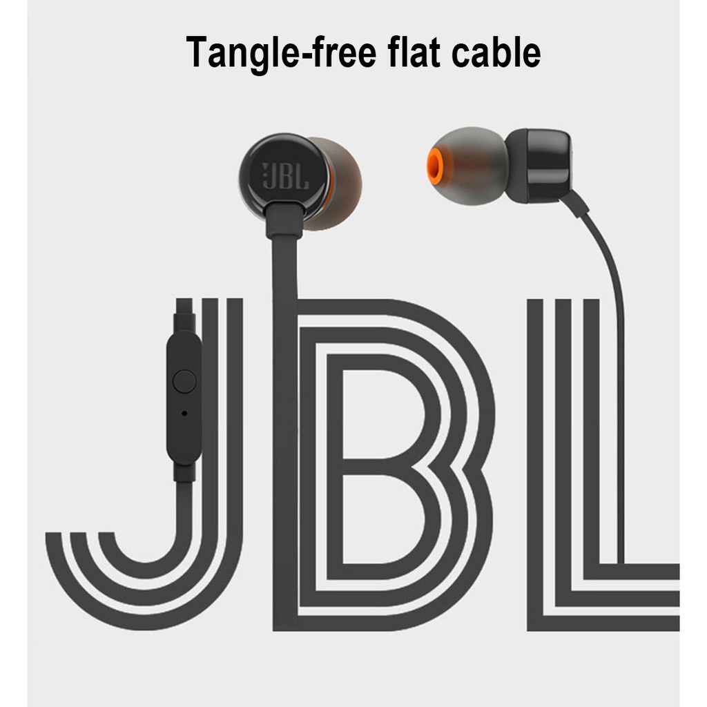 Jbl T110 Headset Earphone Earbuds Sport Musik Stereo Deep Bass Kabel Jack 3.5mm Dengan Mic