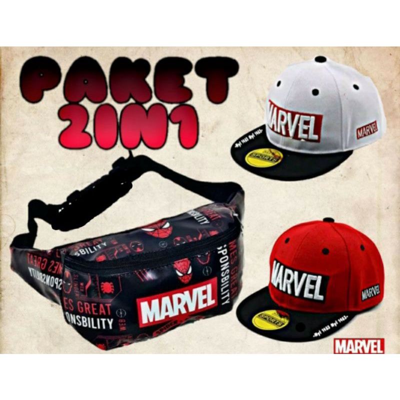 Tas slempang waistbag anak laki laki gratis topi marvel tas marvel COD