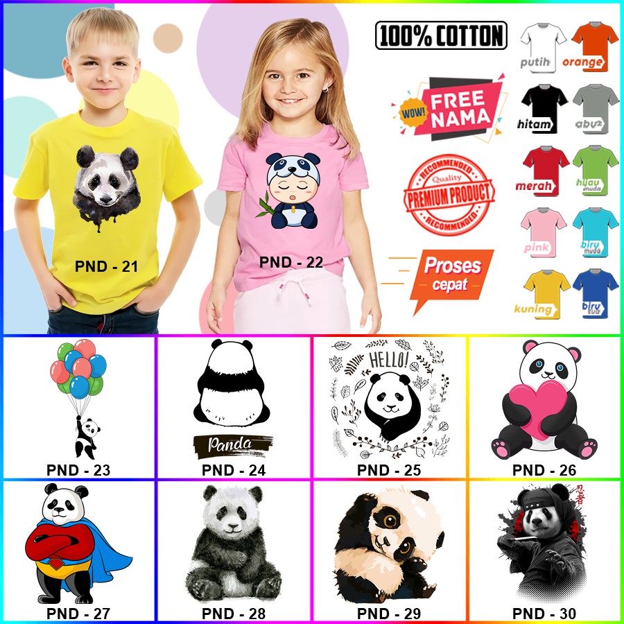 Baju Kaos ANAK DAN DEWASA PANDA COUPLE (FREE NAMA)