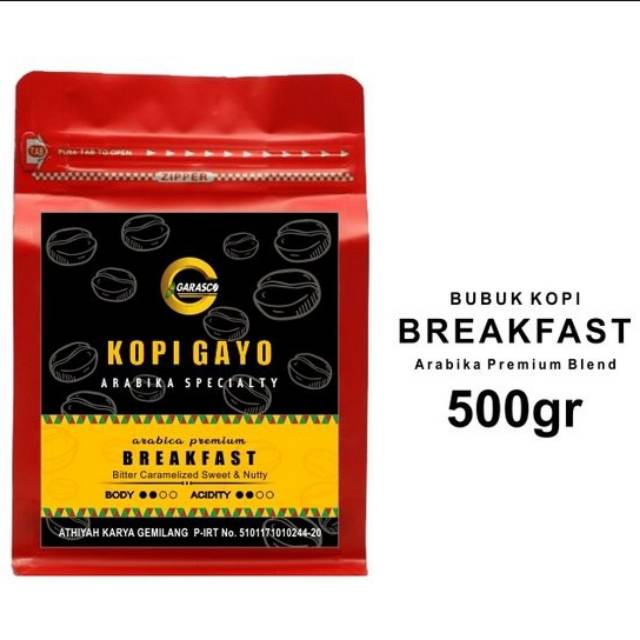 

Kopi Gayo Arabica Breakfast Premium 500 gram Bubuk Garasco Coffee