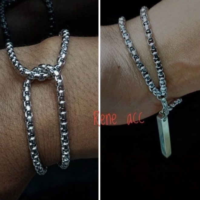 Gelang Titanium pria rantai titanium bandul balok persegi