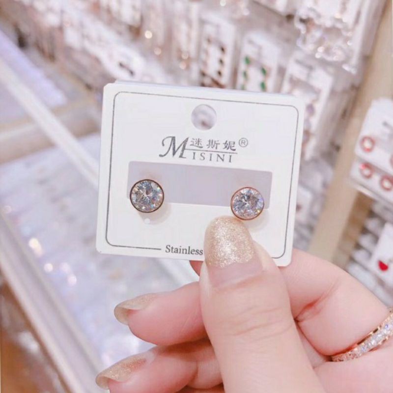 Anting Titanium Asli Diamond Permata Fashion Korea Anti Karat &amp; Alergi