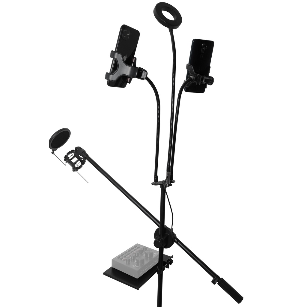 (PAKET LENGKAP) Pro Stand Mic Microphone 1 &amp; 2 Holder HP + LED untuk Vloggers / TikTok / Youtuber