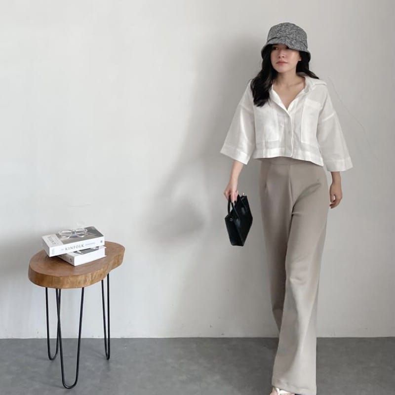 Kemeja Crop Linen Pocket // Kemeja Outer Crop Linen // Oversized Shirt Linen // Atasan Wanita // Out