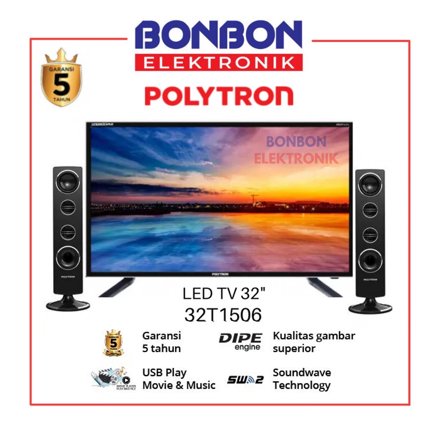 Polytron LED TV 32 Inch 32T1506 Tower Speaker + Bluetooth