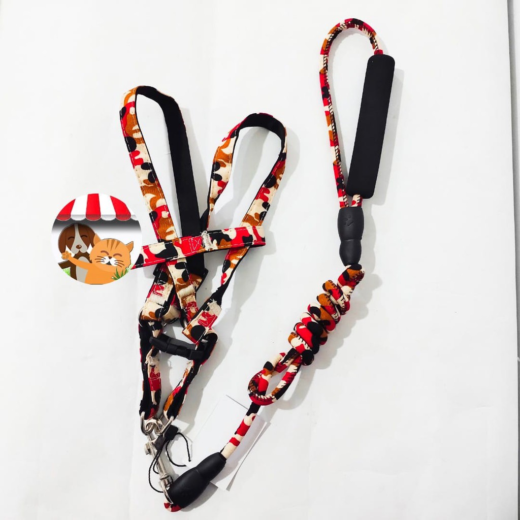 Tali Tuntun Harness Kucing Anjing Leash Motif Army &amp; Bunga Import