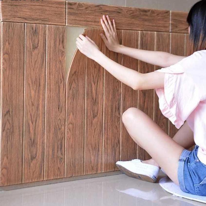 ➬ (KK) WALLPAPER 3D FOAM MODEL KAYU Uk 70 x 70cm x 7mm /Pcs  GROSIRAN wall sticker interior ➯