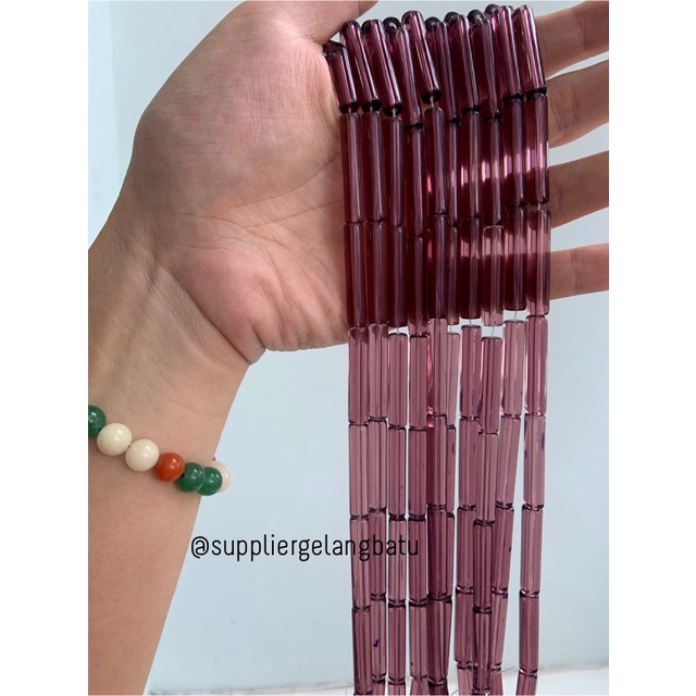 manik glass bead amethys quartz 30 x 5mm bahan prakarya gelang kalung