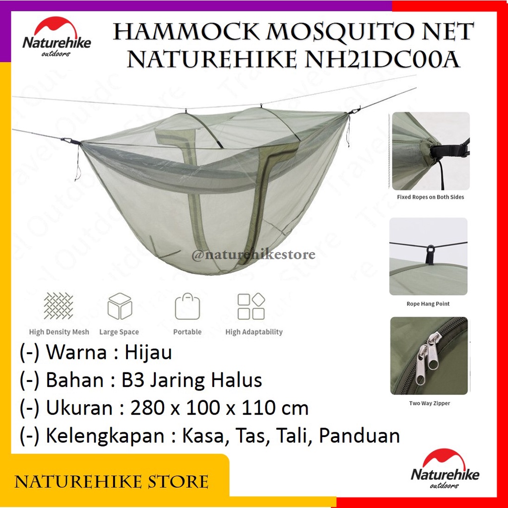 Hammock Mosquito Net Jaring Anti Nyamuk Ayunan Tempat Tidur Gantung Camping Gunung Outdoor Naturehik