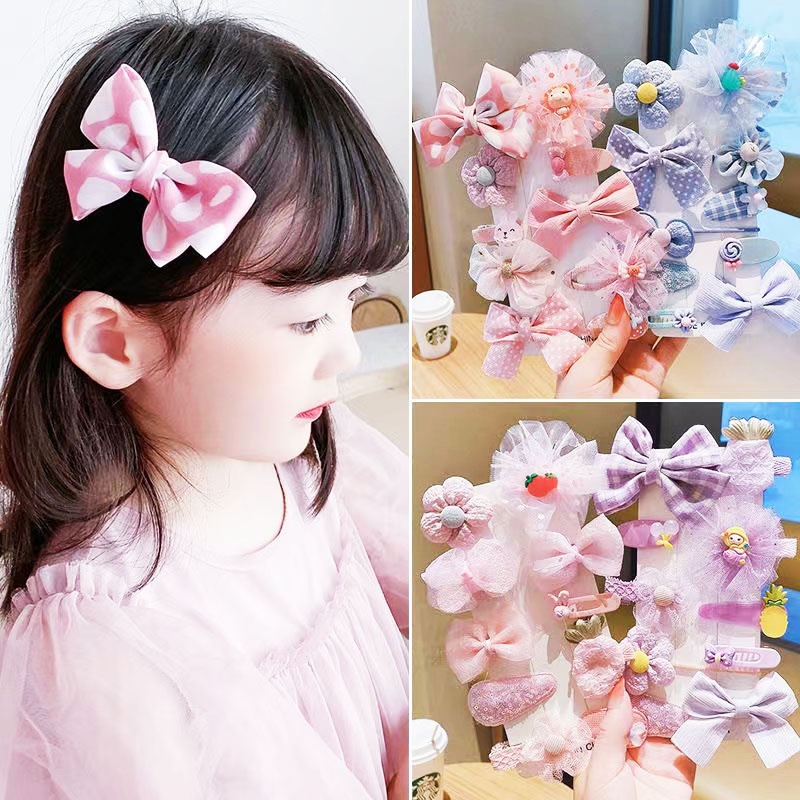 (Hello Girl)F109 10pcs Set Jepit Rambut Anak Motif Bunga Pita Import