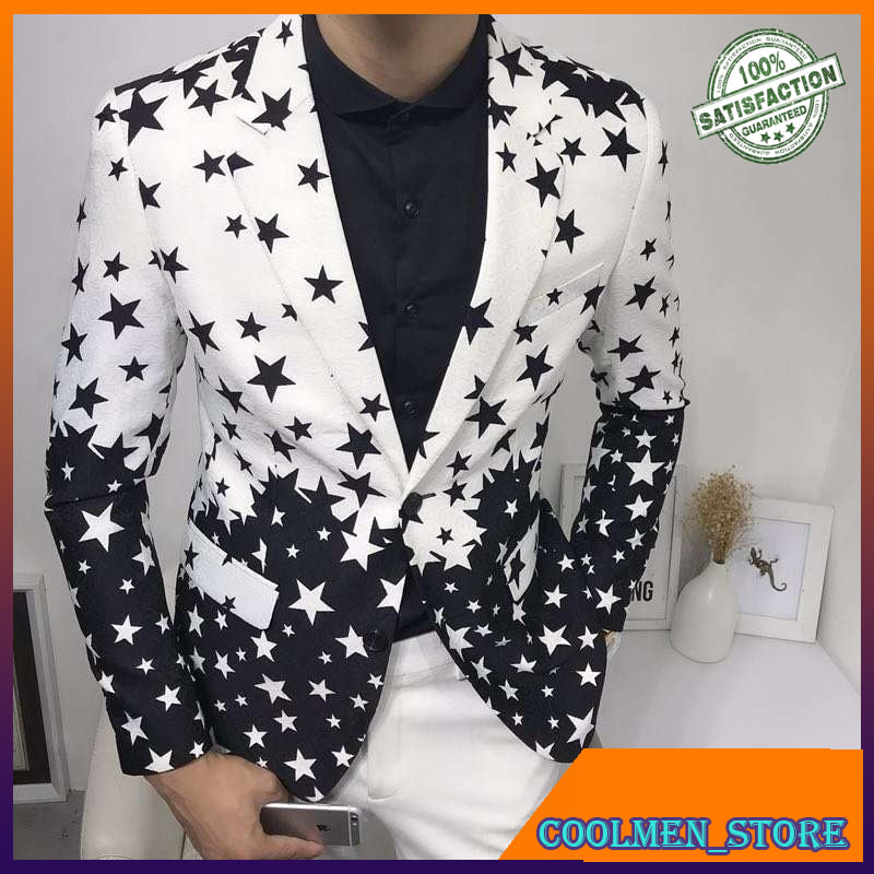 Jual Jas Blazer Pria Slimfit Eksklusif Star Print Slim Fit Suit Jacket Brand New Male Club