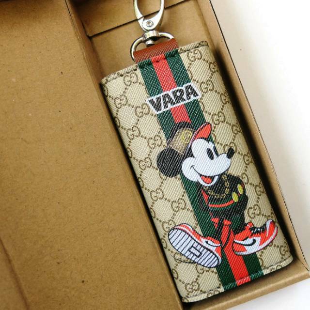 NEW! Dompet Kunci Tempat STNK Mobil Motor Mickey coklat custom nama