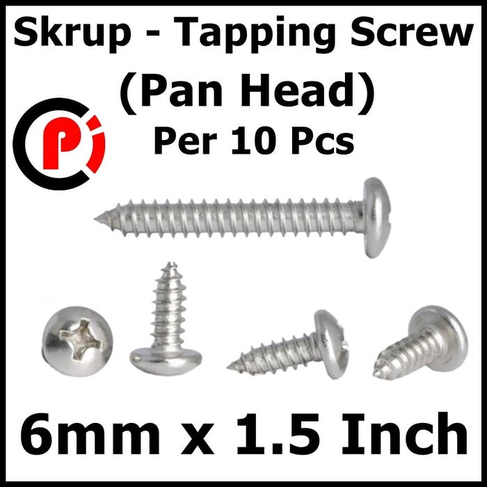 Per 10 Pcs Pan Head TS 6 mm x 1.5 Inch Skrup Tapping Kepala Plus