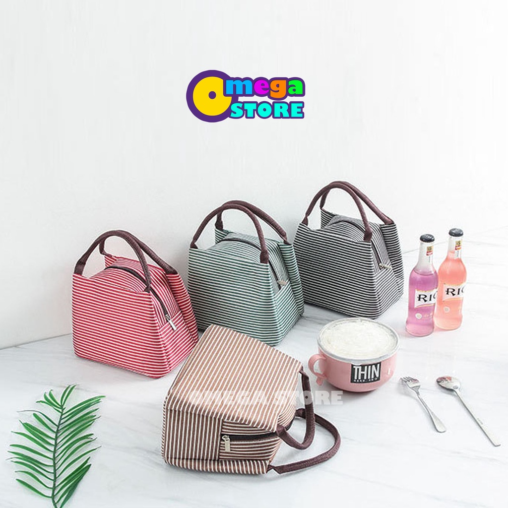 Tas Bekal Makanan Lunch Bag Box Makanan Alumunium Kotak Makanan Anak Motif Garis - 221