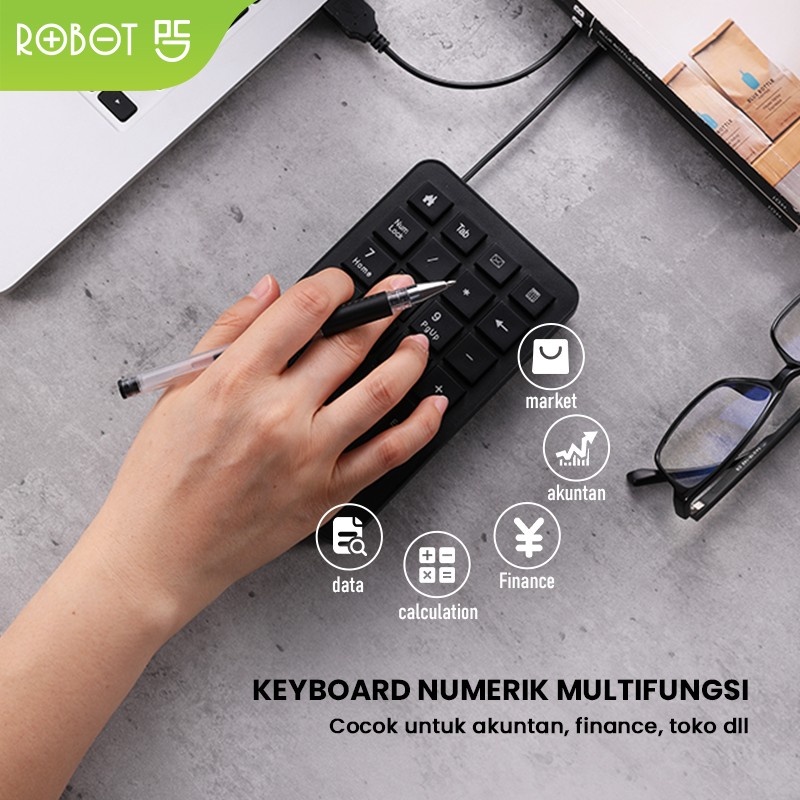 ROBOT RK01 Wired Numeric Keypad Black Tombol Angka NumLock