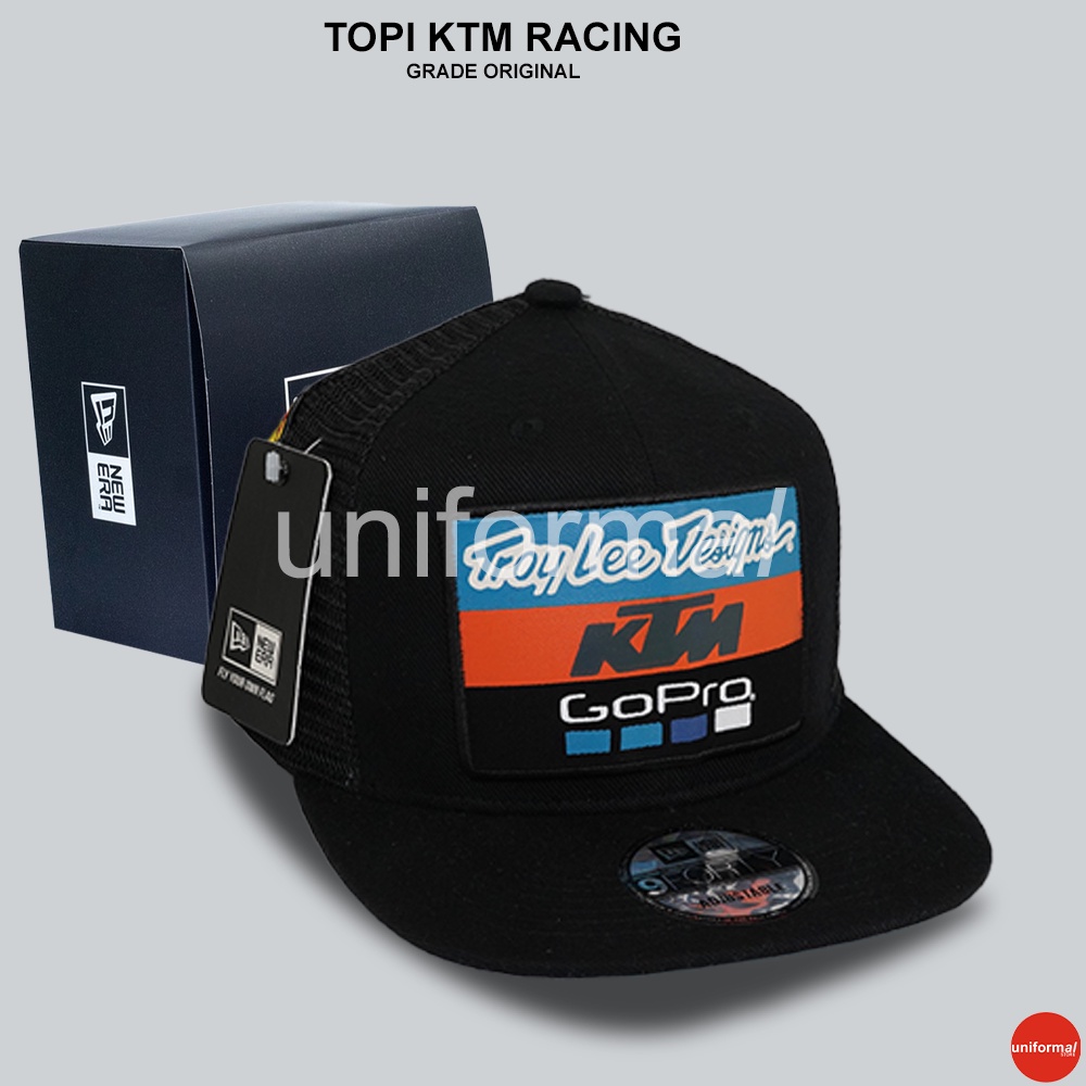 Topi Snapback KTM Trucker Motocross Grade ORIGINAL, Topi Hip Hop Podium Jaring Trail Racing Motor Cross Cap GoPro Troy Lee Designs Abu Hitam, Pria Dewasa Ori Distro Murah Premium Import 100% Anak Laki Laki Wanita Unisex Bordir Polos