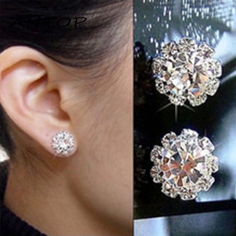 Stud Earrings Romantic Crystal Flower Earrings Perhiasan Pernyataan Untuk Wanita ANTOP