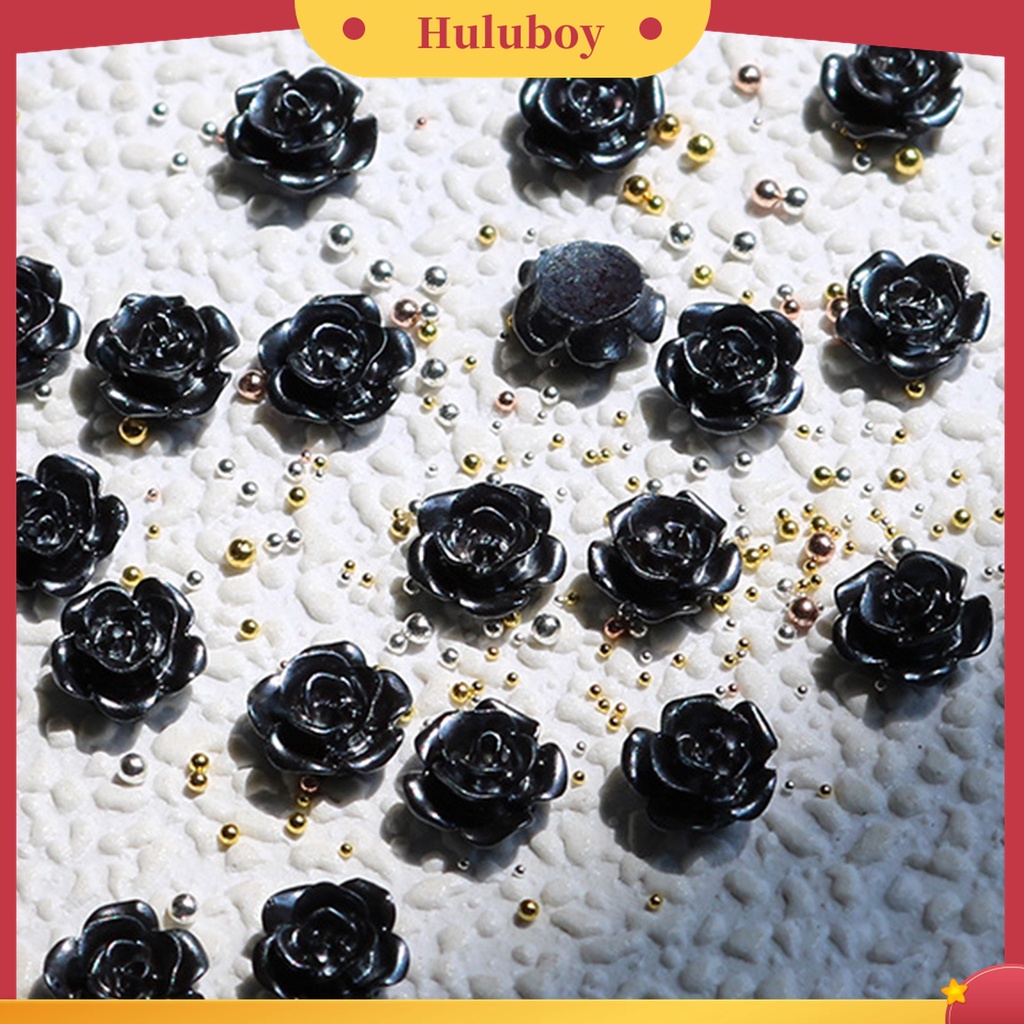 Huluboy Huluboy♡ 50pcs / Kantong Ornamen Bunga Camellia Hitam Tiga Dimensi Untuk Dekorasi Kuku Wanita
