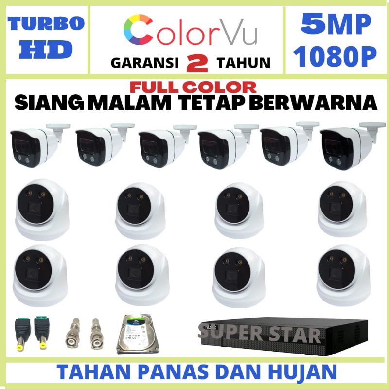 PAKET CCTV COLOR VU 16 CHANNEL 14 KAMERA LENSA 5MP 1080P IR SONY SIANG MALAM TETAP BERWARNA