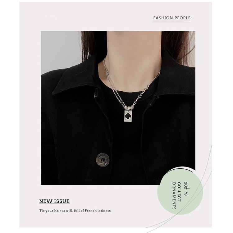 Manis gaya sederhana square black Peach liontin kalung untuk wanita in niche desain baja titanium ka