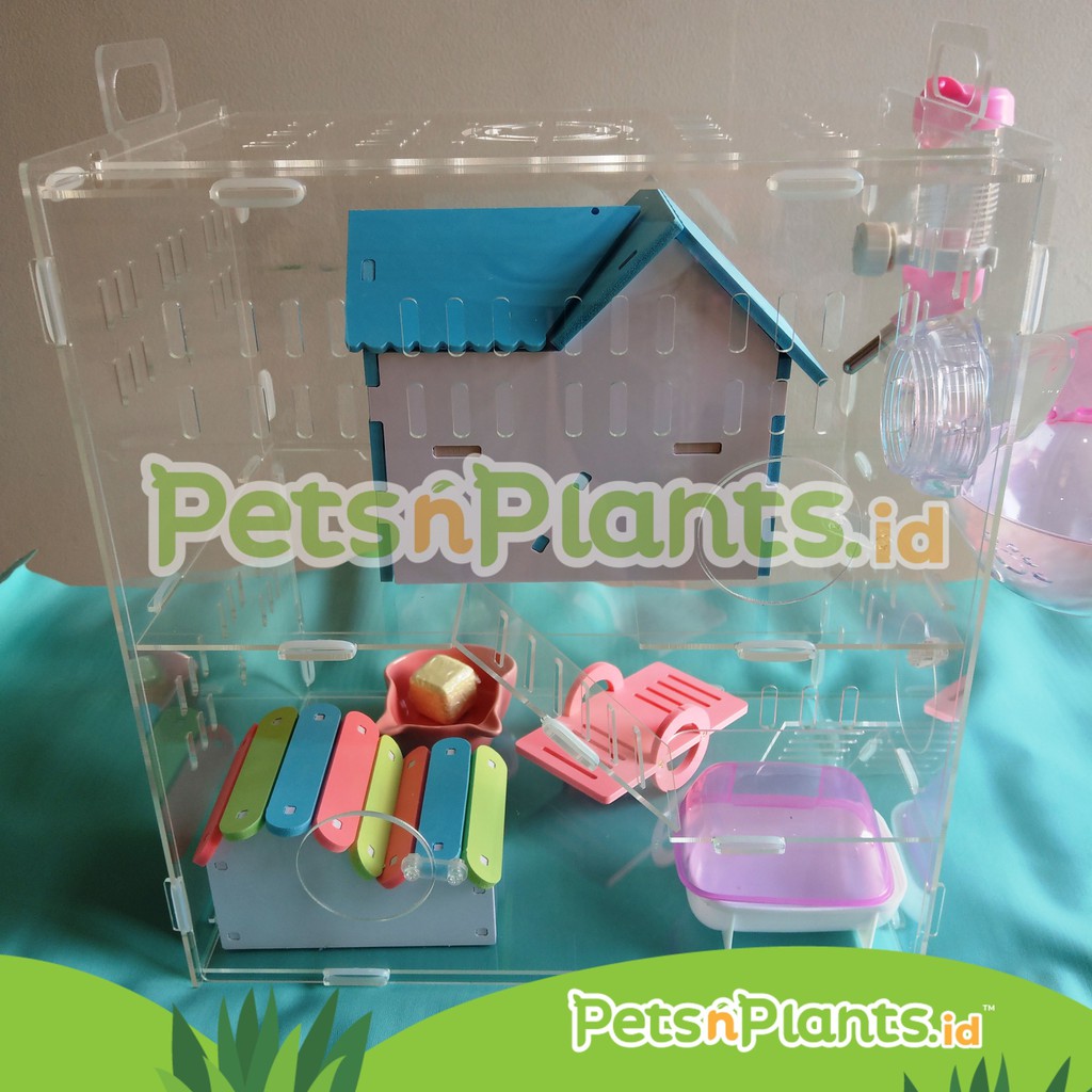 Kandang Hamster Cage Akrilik Acrylic Crystal Clear Import 2 Susun 35x25x37 CM