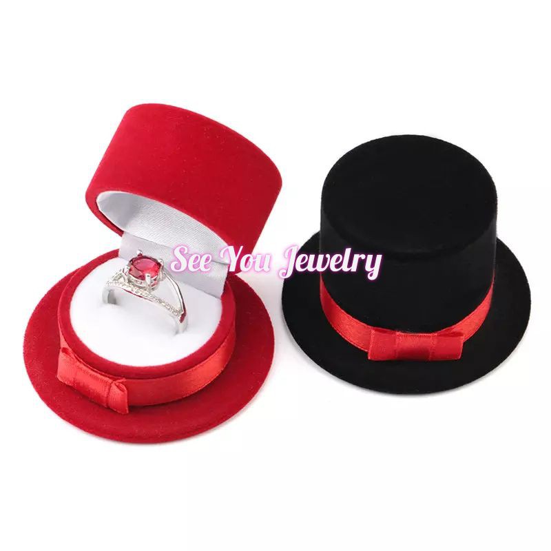 KOTAK BOX TEMPAT CINCIN PERHIASA. GIFT BOX BELUDRU MODEL TOPI IMPORT