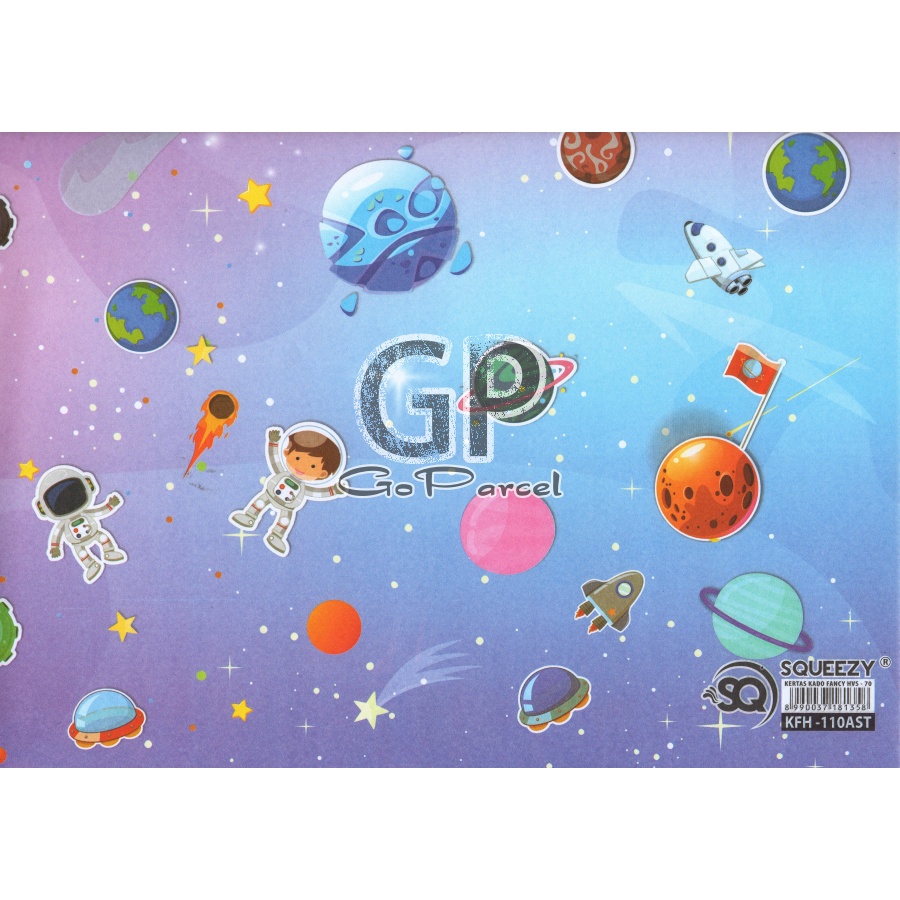 ( 5 Lembar ) KERTAS KADO SQ DOFF - GIFT WRAPPING PAPER ASTRONUT / SPACE / ROCKET / ALIEN / MOON / PLANET / UNIVERSE ASTROUNOT ROKET