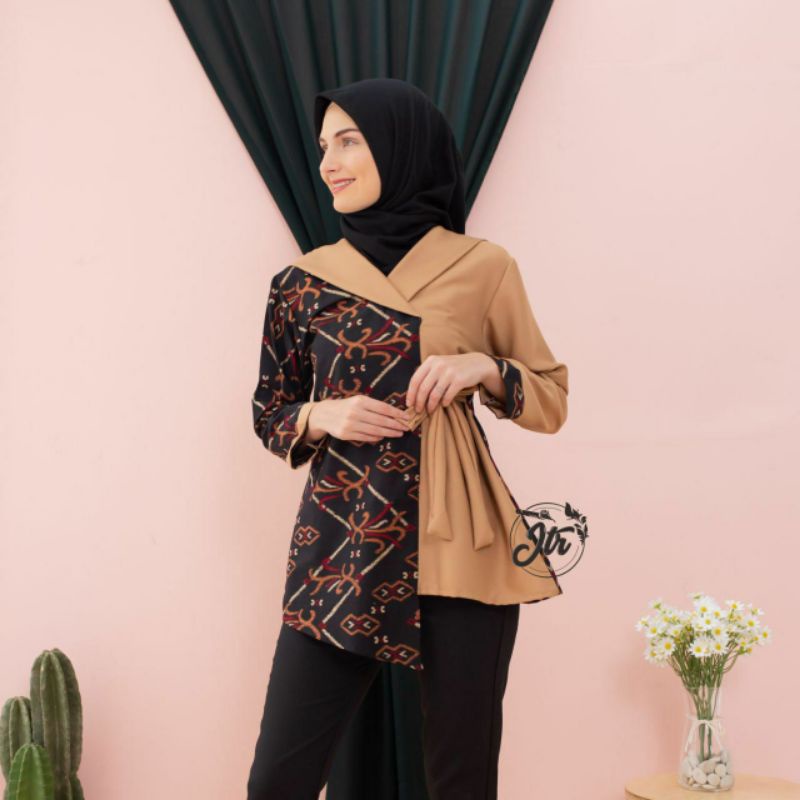 tey-17 Batik wanita ASJ SA HRB026 Kenongo Kemeja Tosca Pendek-ZENA COCOLATE
