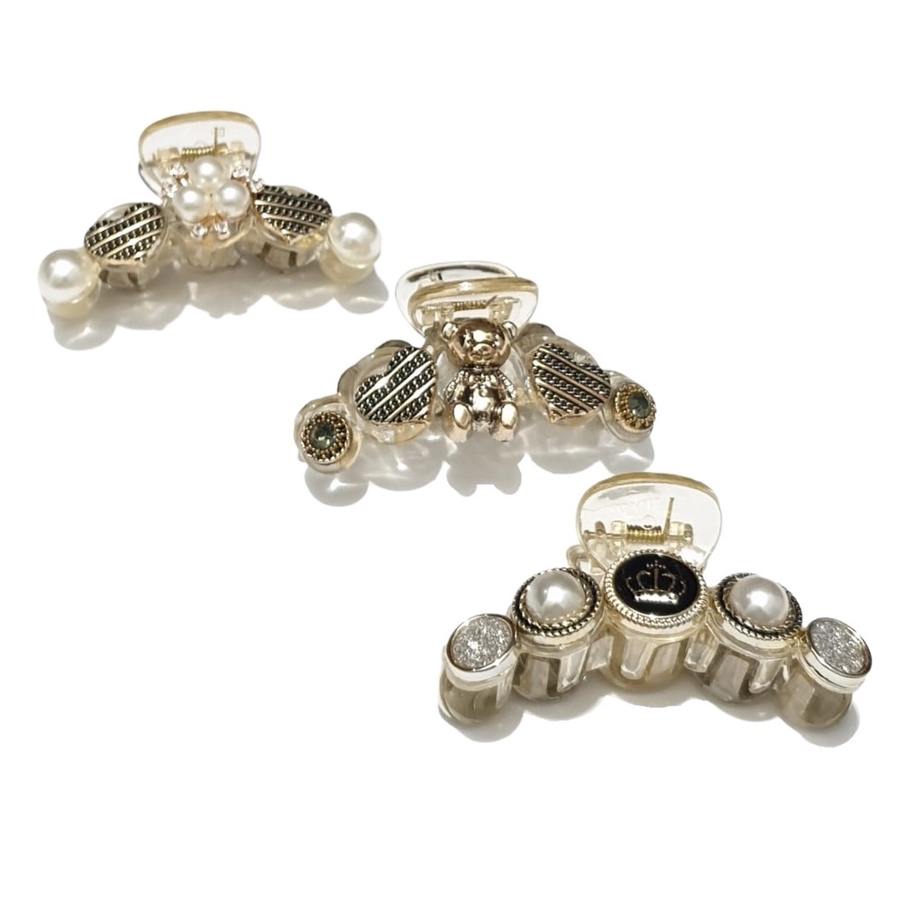 Jepit Rambut Transparan Anak Dewasa Wanita Perempuan Alloy Mutiara 7.5cm Jedai Mutiara Jepitan Rambut Beruang Bear Pearl Lucu Hair Claw Clips