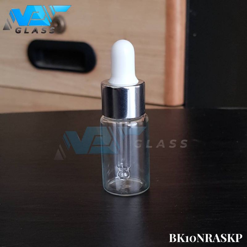 botol kaca pipet 10ml bening - ring almunium silver