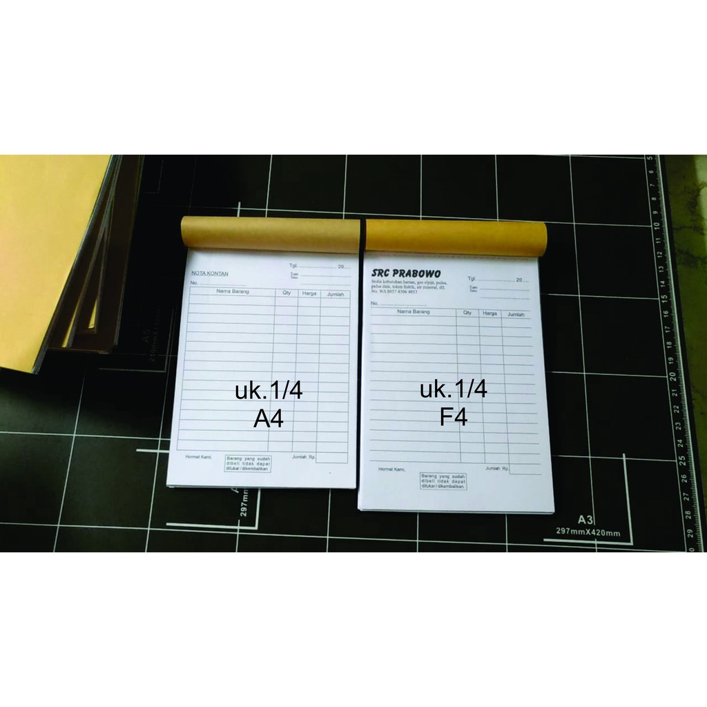 

BUKU NOTA KONTAN KECIL 1/4 HVS 1PLY / NOTA KONTAN 1 RANGKAP ISI 50 LBR