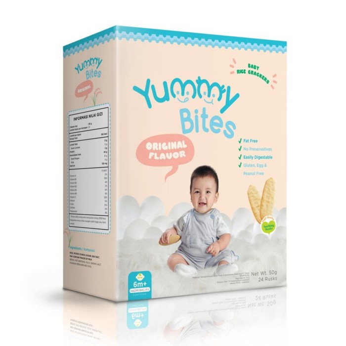 YUMMY BITES ORIGINAL YBRC01 / Biskuit Bayi Rice Crackers Original Box 50GR