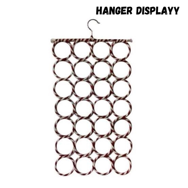 Hanger Hijab Organizer Ring Bulat Bundar Scarf Kerudung Hanging Rack | 28 Lubang | Hanger Syal Rotan