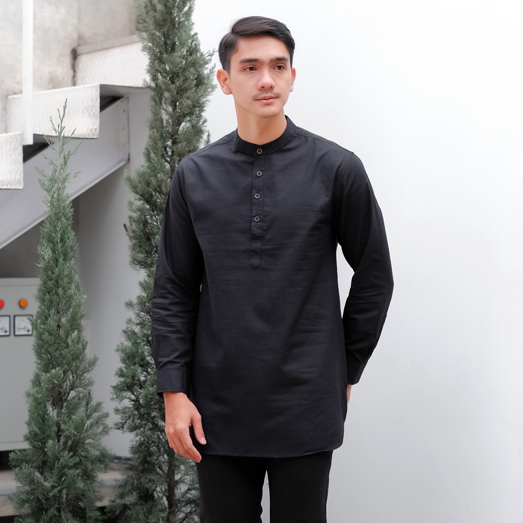 Kemeja Kurta Sultan Slim Fit Polos / Kemeja Lengan Panjang Sultan Kurta Black