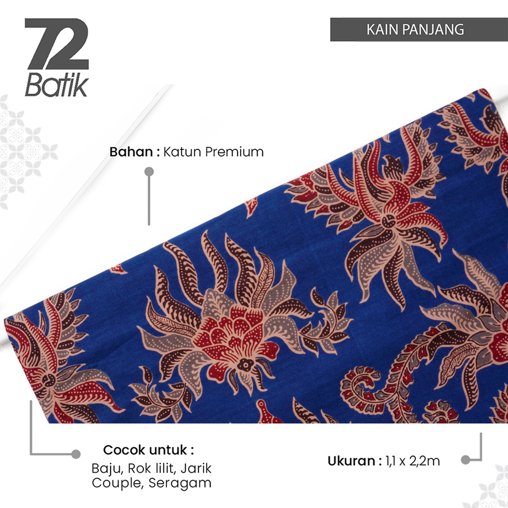 KAIN BATIK PREMIUM Bahan Katun Motif Kembang Puspo Warna Biru Merah Hitam 729717 CAP 72 - Jarik Jarit Samping Kebat Panjang Batik Katun Modern Premium Bahan Seragam Batik Pernikahan Kantor Keluarga Murah Kamen Jadi Batik Bali Lembaran