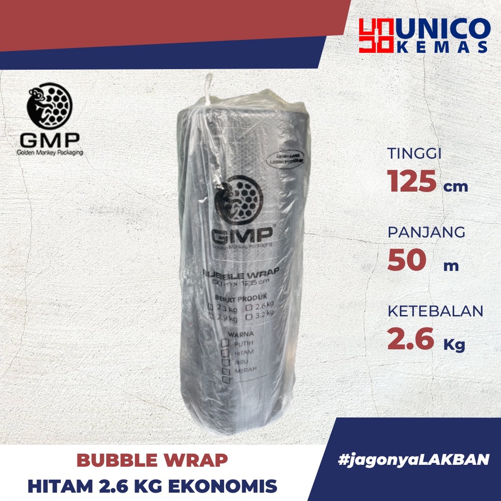 

BUBBLE WRAP GMP HITAM 2.6 KG MURAH ( 125 CM X 50 M ) - PLASTIK BUBBLE