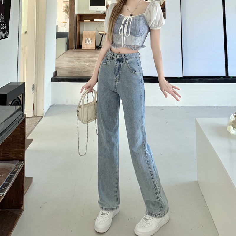 celana panjang wanita baru slim-fit high-waist straight-leg jeans