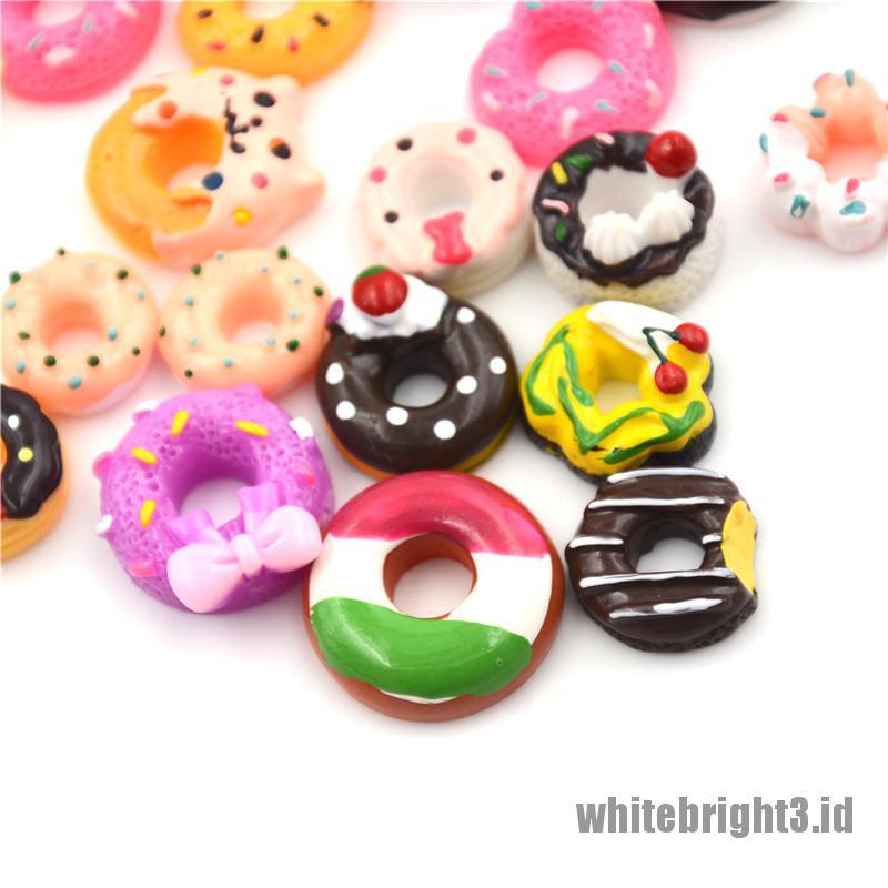 (white3) 10pcs Miniatur Donat Bahan Resin Untuk Dekorasi Handphone / Rumah Boneka Doughnut