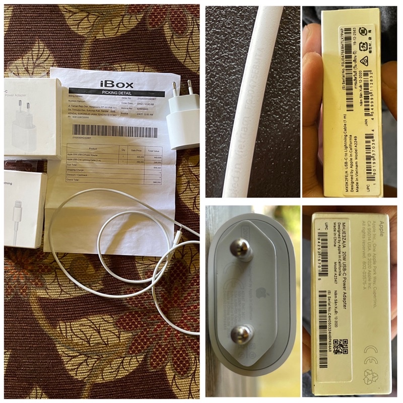 charger dan lightning ori ibox nota ada