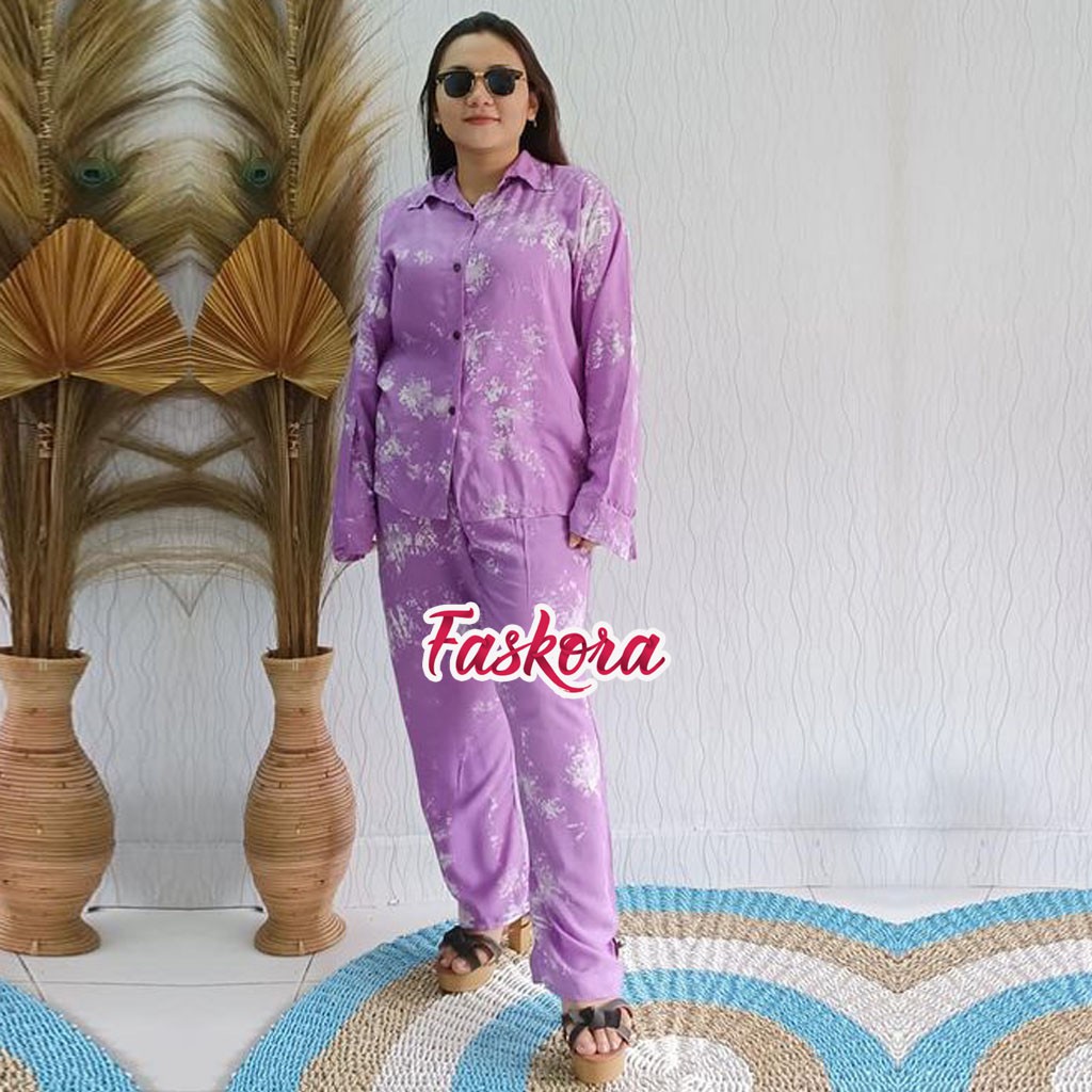 Set Kemeja Tie dye Wanita Lengan Panjang STN13 / Kemeja Tie dye Wanita Lengan Panjang Jumbo