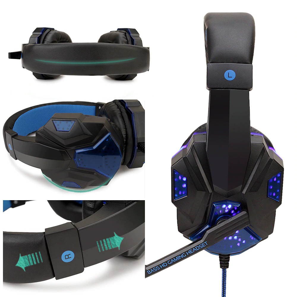 Headphone Headset GAMING Super Bass LED with Mic - SY830MV - Blue